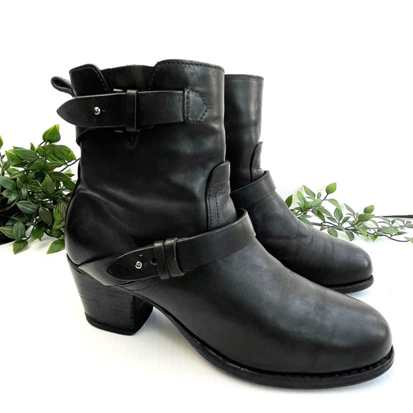 rag & bone 'Harper' Moto Boot stocked heel adjustable straps Black Size 9 - Picture 2 of 12